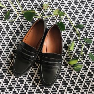 Black Faux Leather Penny Loafers